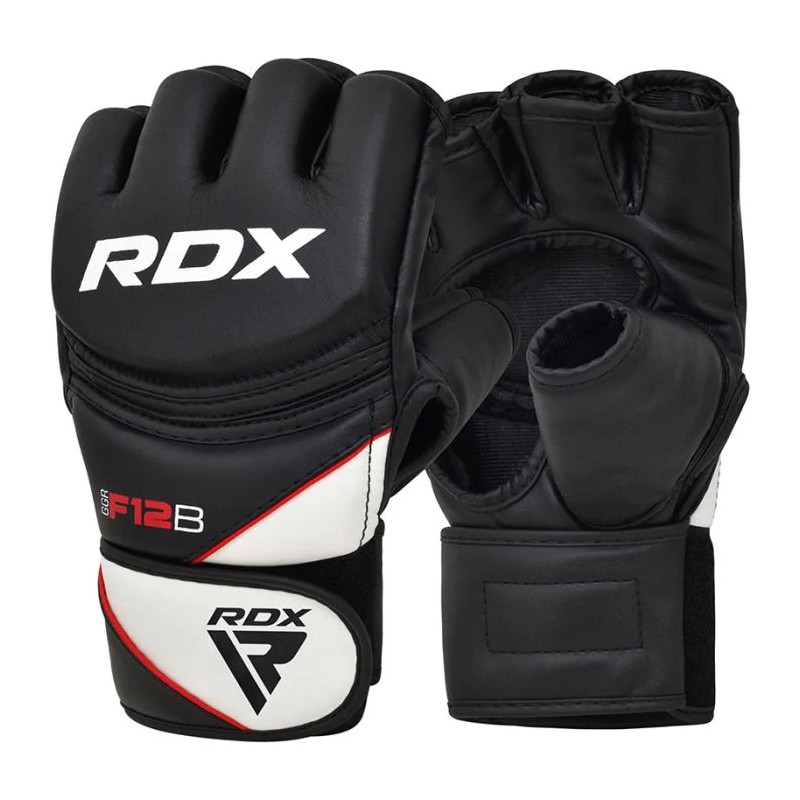 RDX Sports F12 Open-Palm Fingerless MMA Grappling Gloves (Black)